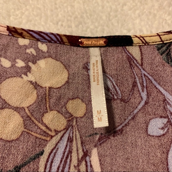 Free People Bella Floral-Print Tunic Mini Dress Purple Bell Sleeve V Neck - Picture 10 of 11